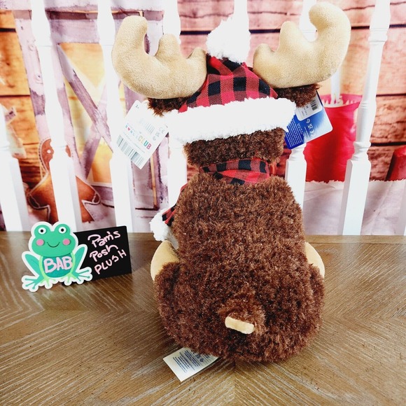 Build A Bear Chestnut Moose Christmas Plaid Scraf Hat Slippers Brown Plush NWT - Picture 4 of 11